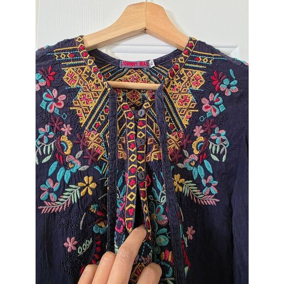 Johnny Was Sheesoh embroidered blouse in blue Sz XL - Picture 6 of 8